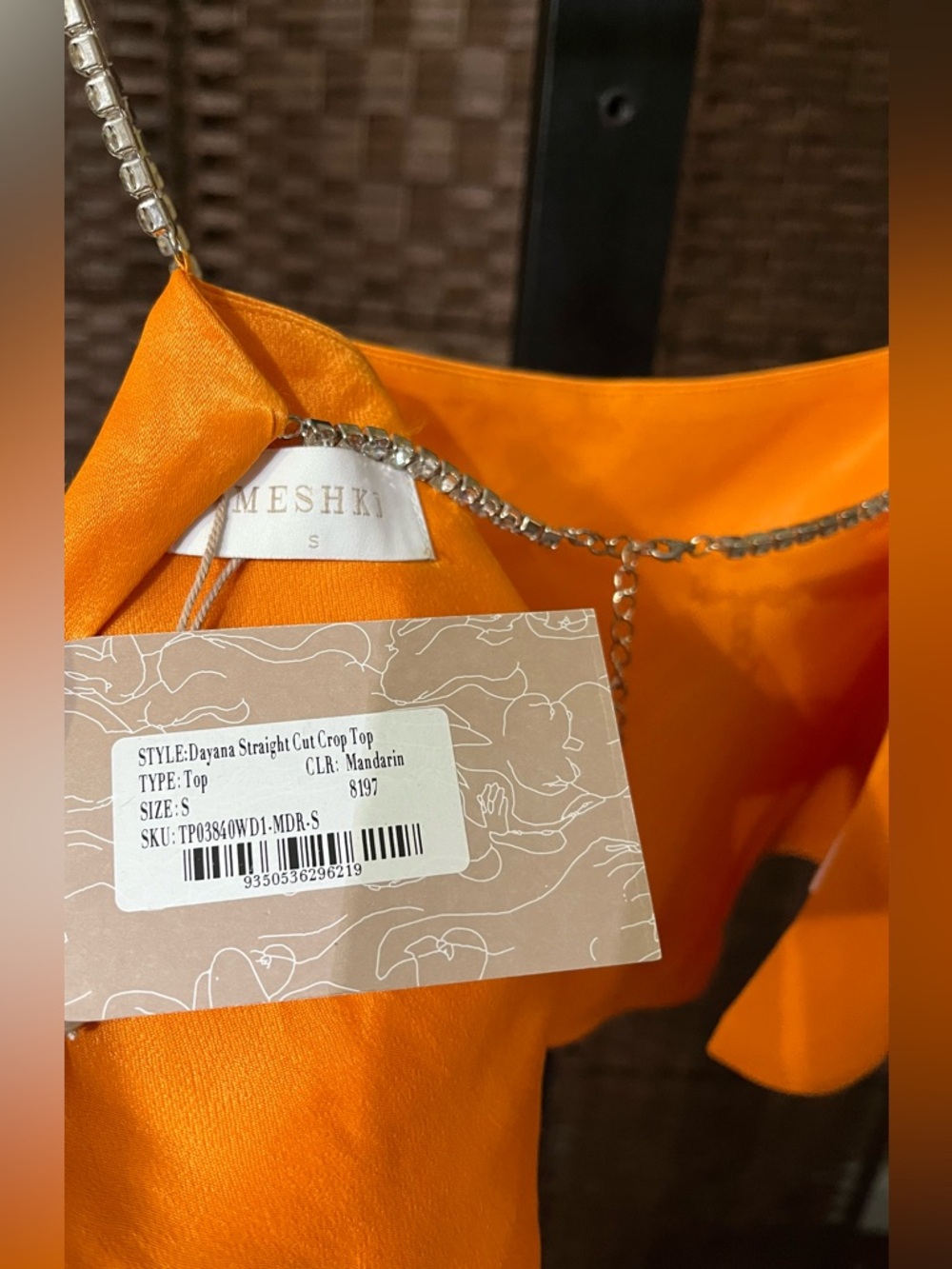 New Meshki Dayana Satin Diamante Skirt Set Mandarin Orange – Size Small - Picture 7 of 16